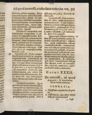 321-333, Caput XXXII. De interesse, ad quod deponens, & depositarius sibi in vicem tenentur.