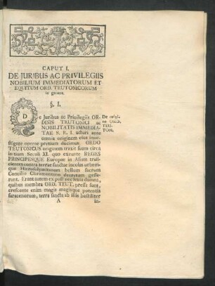 Caput I. De Iuribus Ac Privilegiis Nobilium Immediatorum Et Equitum Ord. Teutonicorum in genere