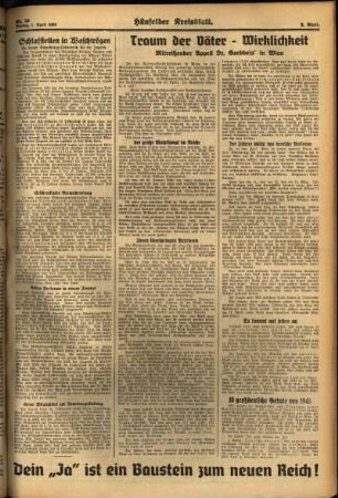 Zweite Ausgabe vom Freitag, den 01. April 1938.
