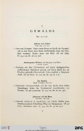 I. Gemälde (Nr. 1-141)