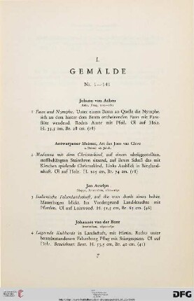 I. Gemälde (Nr. 1-141)