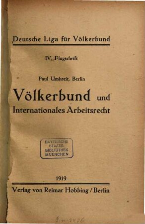 Völkerbund und internationales Arbeitsrecht