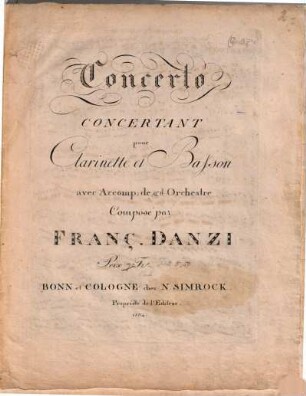 Concerto concertant pour clarinette et basson avec accomp. de gd. orchestre