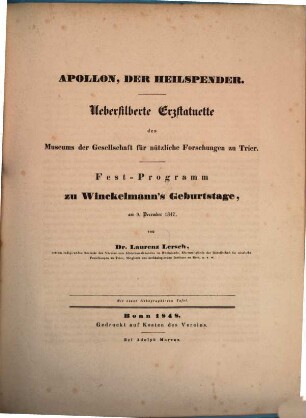 Apollon, der Heilspender : Uebersilberte Erzstatuette des Museums der Gesellschaft für nützliche Forschungen zu Trier