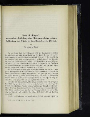 Ueber A. Mayer's vermeintliche Entdeckung eines Uebergangsgliedes zwischen Kohlensäure und Stärke bei der Assimilation der Pflanzen.