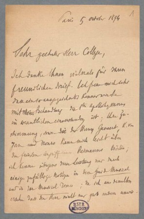 Otto Crusius (1857-1918) Nachlass: Briefe und Karten von Théodore Reinach an Otto Crusius - BSB Crusiusiana I. Reinach, Théodore