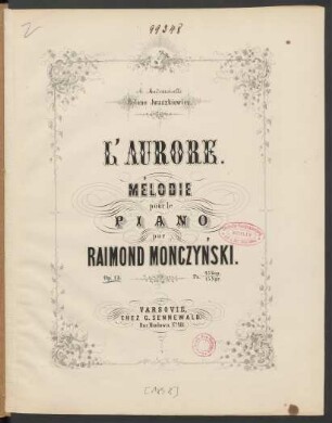 L'aurore. : Mélodie pour le Piano ; Op. 13