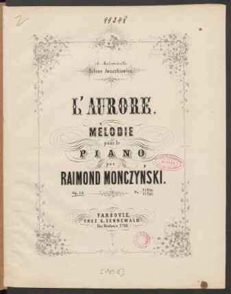 L'aurore. : Mélodie pour le Piano ; Op. 13