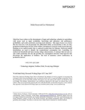 Consumption risk, technology adoption, and poverty traps : evidence from Ethiopia