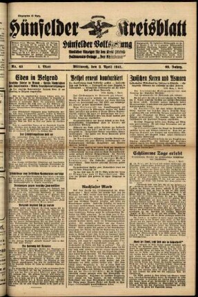 Erste Ausgabe vom Mittwoch, den 02. April 1941.