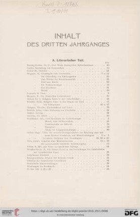 Inhalt des dritten Jahrganges