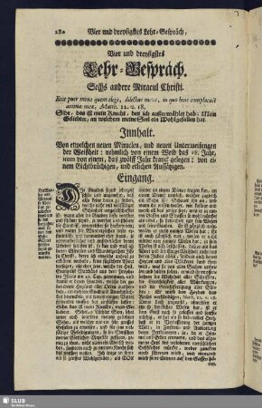 Vier und dreyßigstes Lehr-Gespräch. Sechs andere Miracul Christi