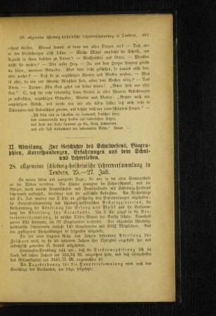 28. allgemeine schleswig-holsteinische Lehrerversammlung in Tondern, 25.-27. Juli