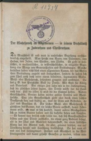 Der Wahrspruch im Allgemeinen - in seinem Verhältniß zu Judenthum und Christenthum.