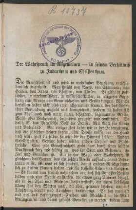 Der Wahrspruch im Allgemeinen - in seinem Verhältniß zu Judenthum und Christenthum.