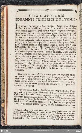 Vita B. Auctoris Iohannis Friderici Noltenii