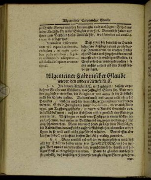 Allgemeiner Calvinischer Glaube wieder den andern Artickel A. C.