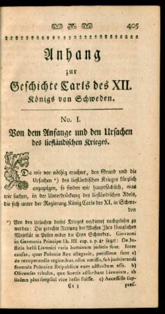 Anhang zur Geschichte Carls des XII. Königs von Schweden.