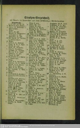 Häuserbuch : Straßen-Verzeichniß