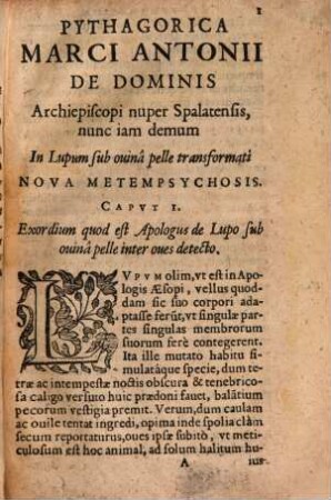 Pythagorica Marci Antonii de Dominis nova Metempsychosis