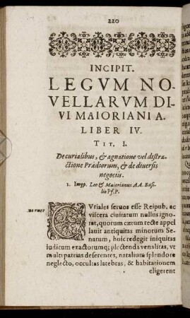 Incipit. Legum Novellarum Divi Maioriania. Liber IV.