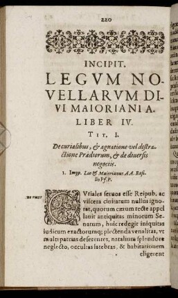 Incipit. Legum Novellarum Divi Maioriania. Liber IV.