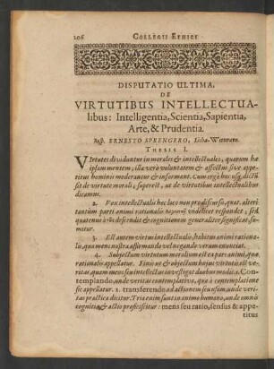 Disputatio Ultima. De Virtutibus Intellectualibus ...