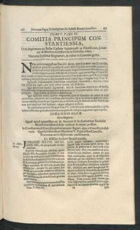Pars VI. Comitia Principum Constatiensia, Ut, & Diplomata ac Bullae Caesaris Sigismundi ac Pontificum ..