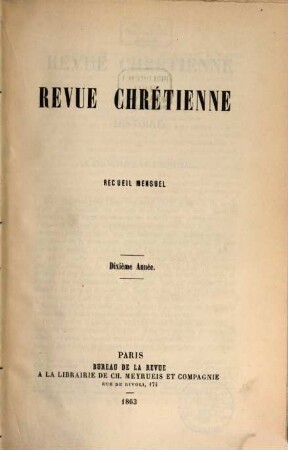 Revue chrétienne. 10. 1863