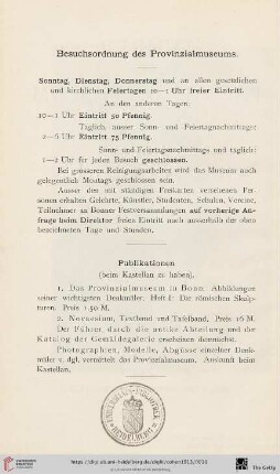 Besuchsordnung des Provinzialmuseums / Publikationen