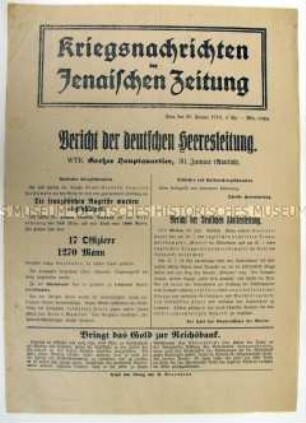 Nachrichtenblatt der "Jenaischen Zeitung" zu Erfolgen des deutschen Heeres an der Westfront