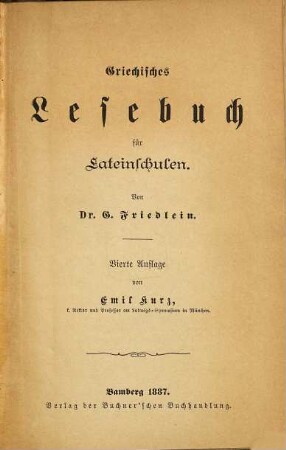 Griechisches Lesebuch für Lateinschulen