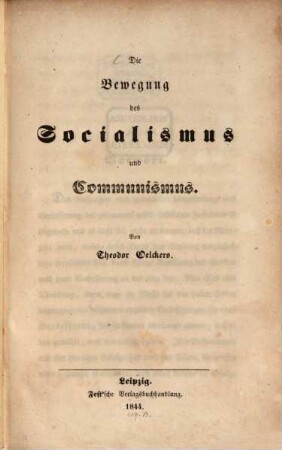 Die Bewegung des Socialismus und Communismus