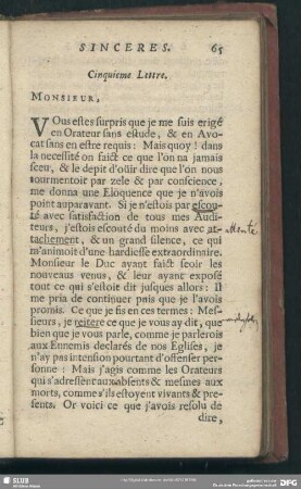Cinquieme Lettre