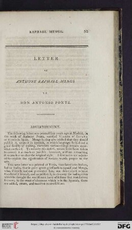 Letter of Anthony Raphael Mengs to Don Antonio Pontz