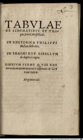 Tabvlae De Schematibvs Et Tropis, Petri Mosellani