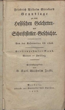Grundlage zu einer hessischen Gelehrten und Schriftsteller-Geschichte. 17. Werner - Zwilling