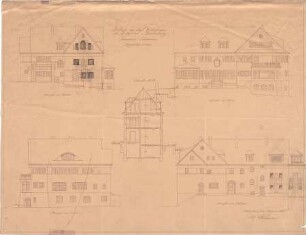 Littmann, Max; Bocksberg; Hofgut, Wohnhausanbau - Ansichten, Schnitt
