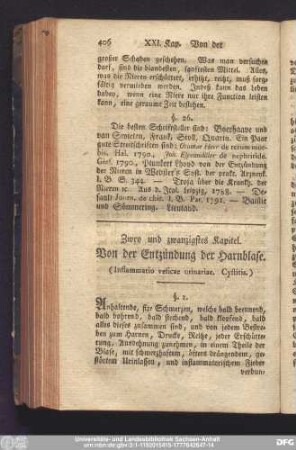 Zwey und zwanzigstes Kapitel. Von der Entzündung der Harnblase.
