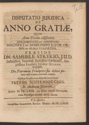 Disputatio Iuridica De Anno Gratiae