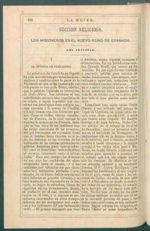 Sección religiosa. : Los misioneros en el Nuevo Reino de Granada. Los Jesuitas. [Continuación.]