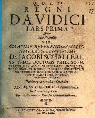 Regni Davidici Pars I.