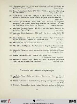 Griechische und römische Ausgrabungen, Waffen (Nr. 604-627)