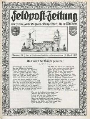 16.1917: Feldpost-Zeitung der Firma Fritz Pilgram, Baugeschäft, Köln-Mülheim