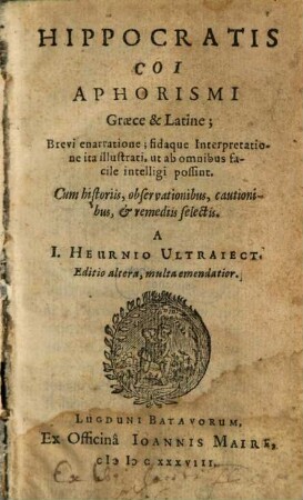 Hippocratio coi Aphorismi : graece & latine
