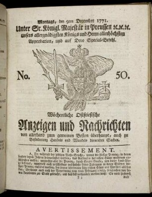 No. 50. Montags, den 9ten December 1771.