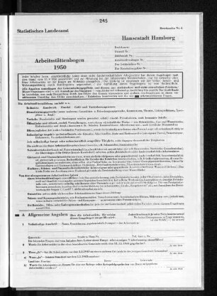Statistisches Landesamt Arbeitsbögen 1950