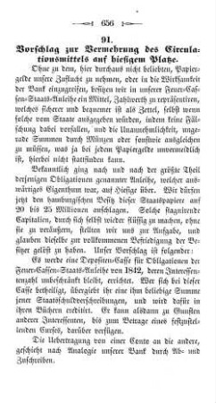 91. Vorschlag zur Vermehrung des Circulationsmittels auf hiesigem Platze.