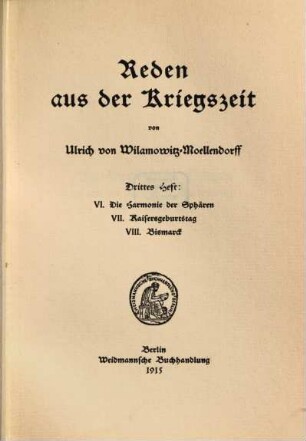 Reden aus der Kriegszeit, 3. Die Harmonie der Sphären