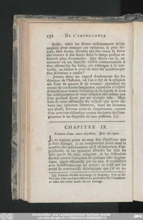 Chapitre IX. Examen d'une autre objection. Jour du repos.